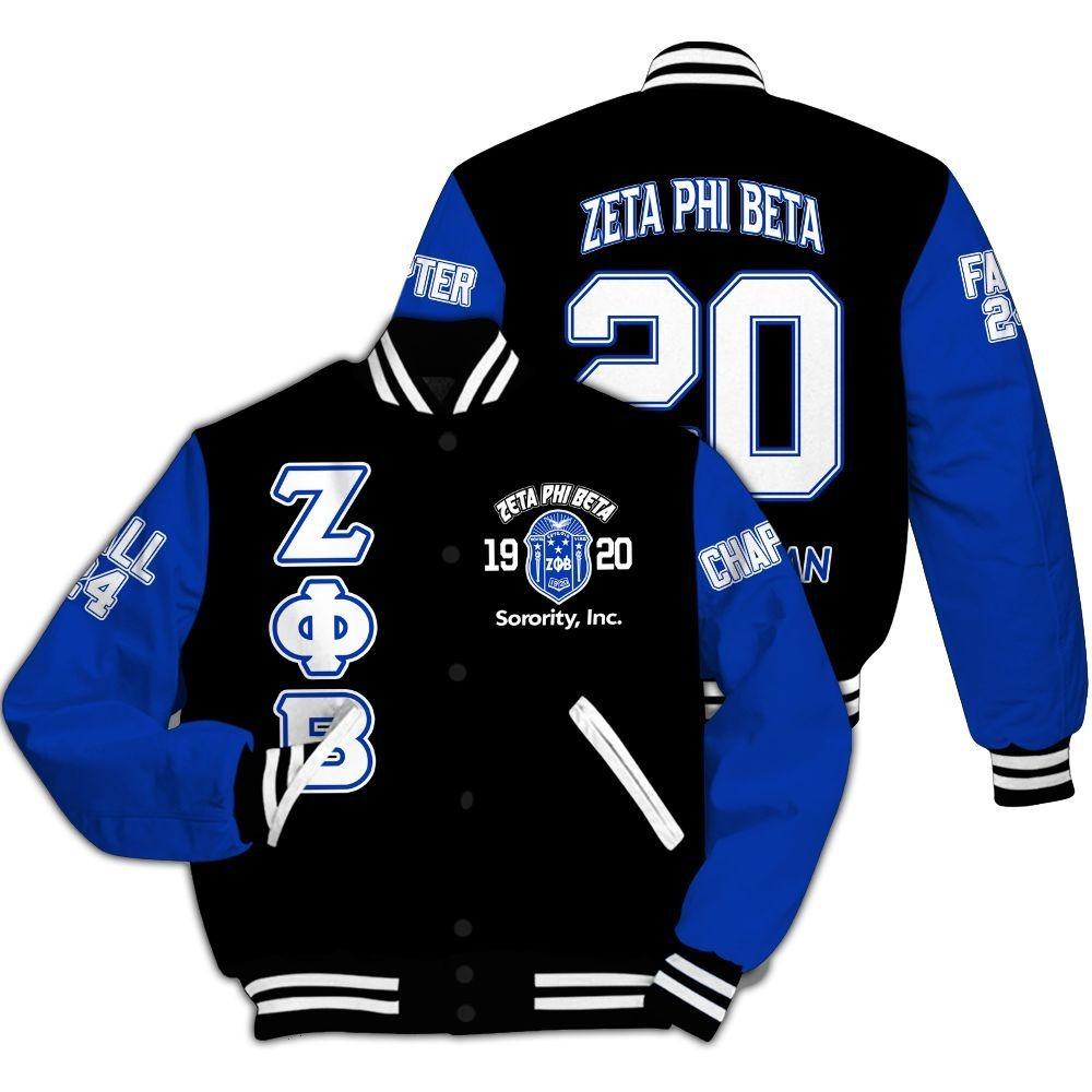 Zeta Phi Beta Custom Chapter Varsity Jacket, Personalized Black Jacket Blue Sleeves Z Phi B Jacket 1920 Zeta Phi Beta Sorority Jacket